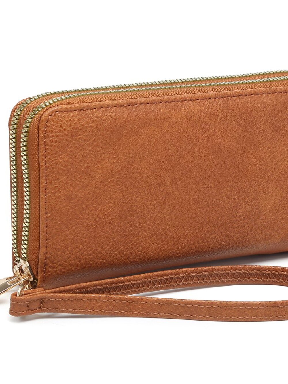 Fashion Double Zip Wallet Wristlet - Brown
